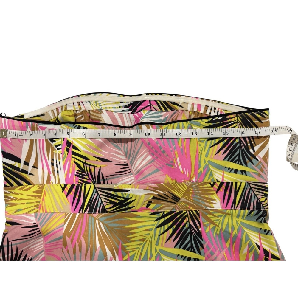H&M‎ Strapless Tropical Palm Print Dress Size 14 Sweetheart A-Line - Picture 15 of 16